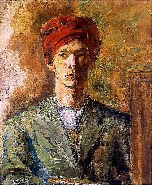 Zygmunt Waliszewski Self-portrait in red headwear Norge oil painting art